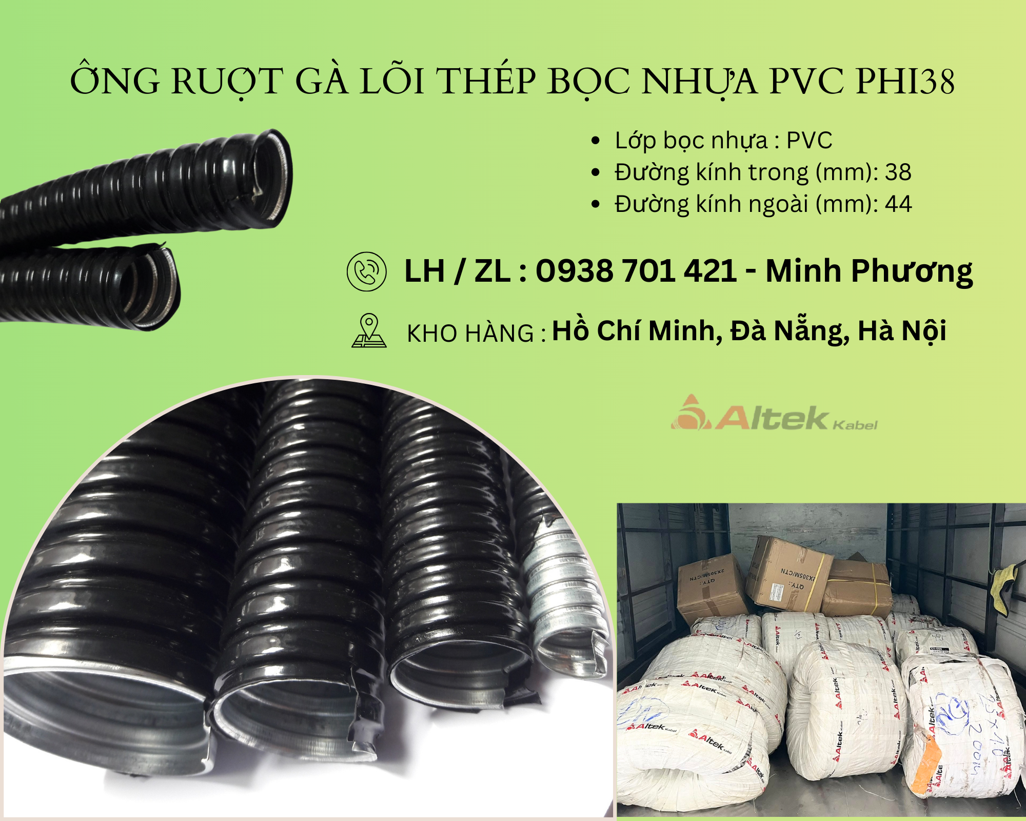 Ống ruột gà lõi thép bọc nhựa Pvc phi38 Huế, Quảng Trị, Quy Nhơn
